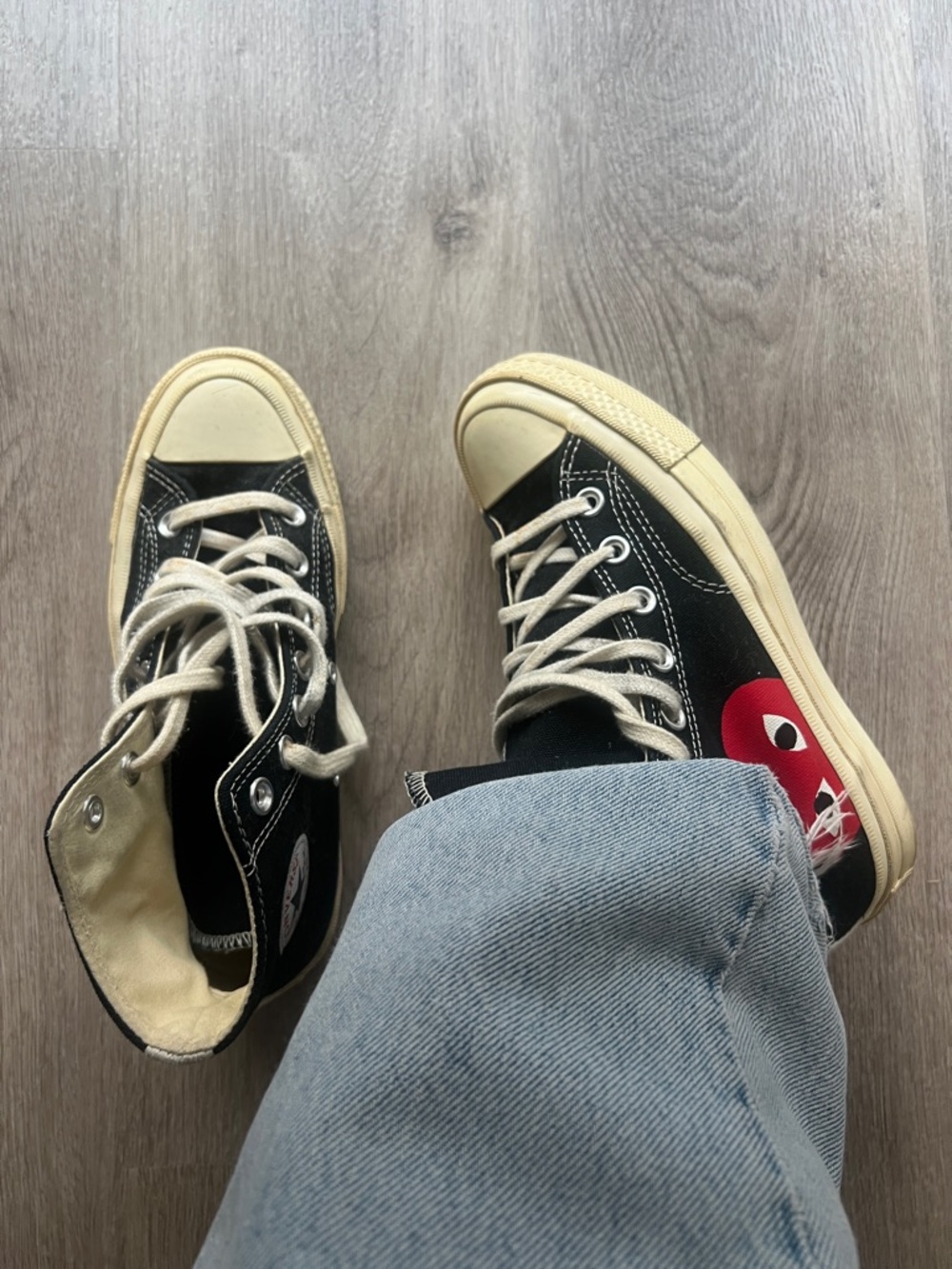 Comme des Garcons Black High-Top Sneakers with Red Heart